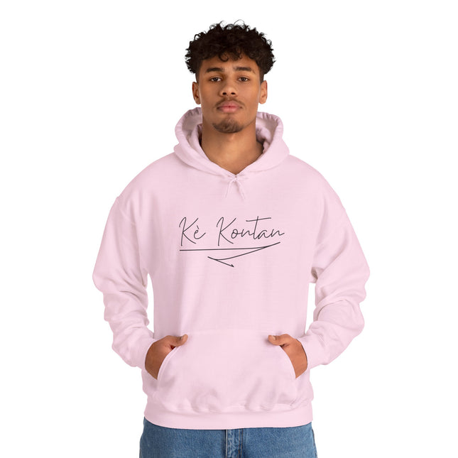 Kè Kontan – “Happy Heart” Minimalist Creole Script Hoodie | Haitian Joy Series | Unisex Heavy Blend Sweatshirt