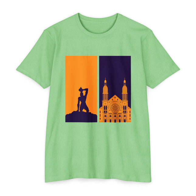 The Dual Heritage Tee Marron & Cathedral Reflection Haitian Identity Series Unisex CVC Jersey T-Shirt