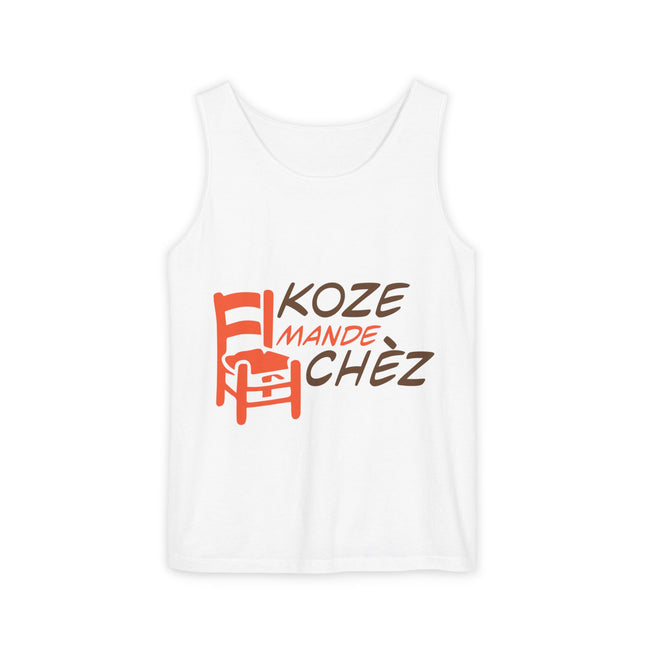 Koze Mandé Chèz Pastel Creole Gossip Tank Top Fun Haitian Saying Unisex Garment-Dyed Summer Shirt