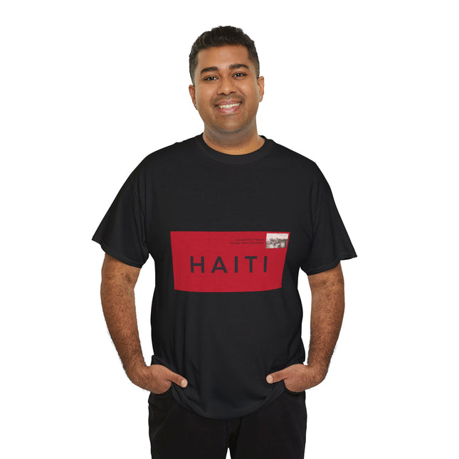 Haiti Postage Stamp Tee  Red & Black Seal of Origin Design Unisex Cultural Pride Shirt, Diaspora Connection & Streetwear Style