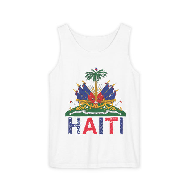 Ayiti in Crayon Heritage Tank Top Haitian Flag & Kreyòl Design Unisex Garment-Dyed Summer Wear