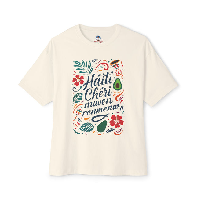 Haiti Chéri Mwen Renmenw Dear Haiti T-Shirt Haitian Heritage Series Crewneck Unisex Oversized Boxy Tee