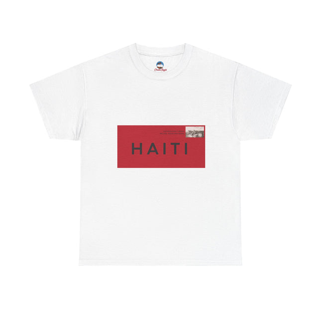 Haiti Postage Stamp Tee  Red & Black Seal of Origin Design Unisex Cultural Pride Shirt, Diaspora Connection & Streetwear Style