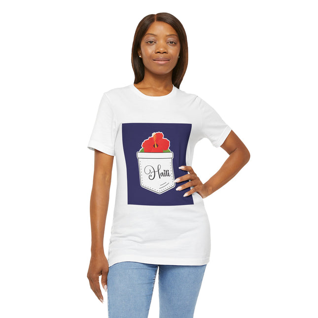 Haitian Hibiscus Pocket Tee Unisex T-Shirt Tropical Heritage Wear Island-Inspired Everyday Top