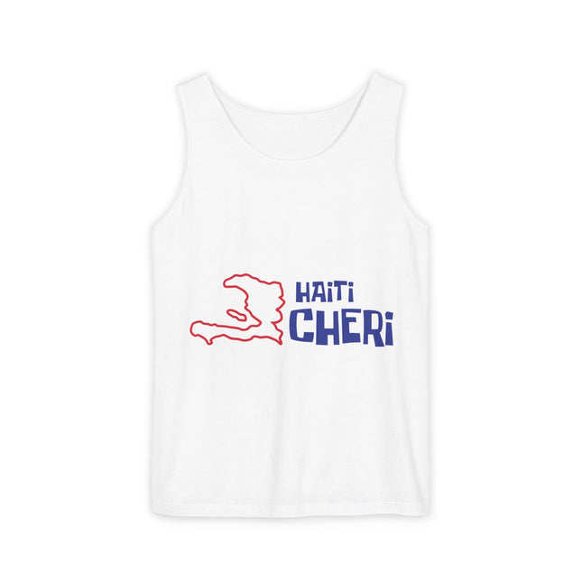 Haiti Chéri Playful Tropical Island Tank Top Cartoon Script Design Unisex Garment-Dyed Summer Shirt