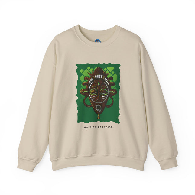 The Ancestral Guardian Afro-Haitian & Taino Mask Sweatshirt Cultural Heritage Series Haitian Paradise Crewneck Sweatshirt