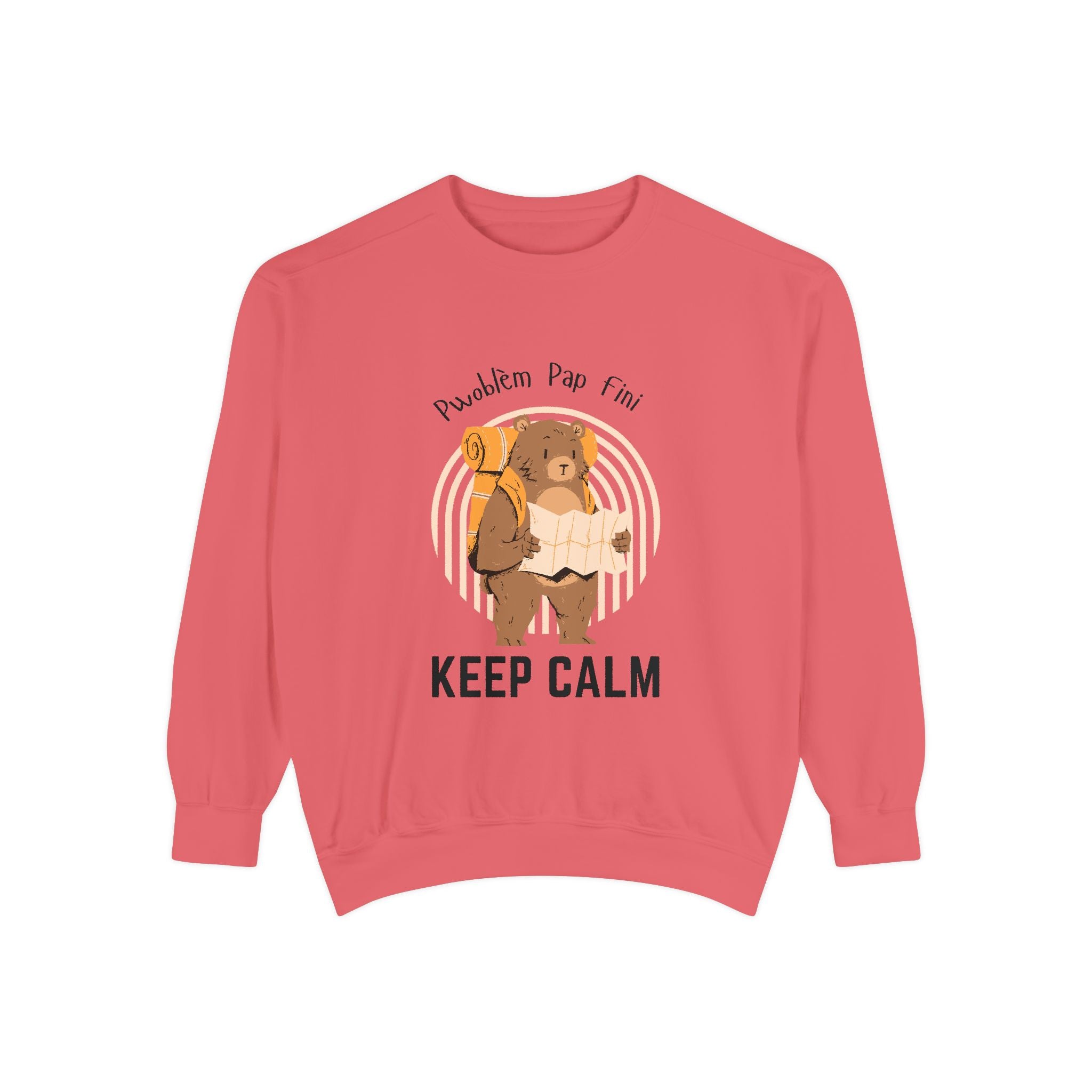 Pwoblem Pap Fini Keep Calm Sweatshirt – Haitian Creole Inspirational Sweater – Unisex Relaxed Fit Fleece