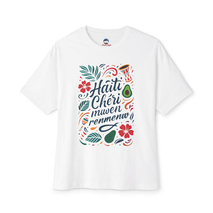 Haiti Chéri Mwen Renmenw Dear Haiti T-Shirt Haitian Heritage Series Crewneck Unisex Oversized Boxy Tee