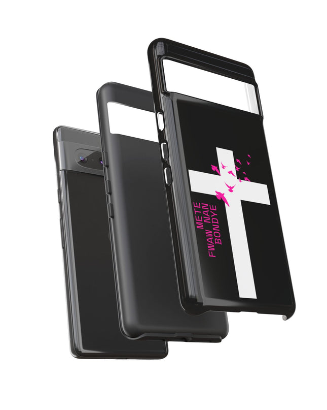 Mete Fwa W Nan Bondye Phone Case – Haitian Gospel Cross Design – Faith-Based Christian Cover - CreoleSizzle