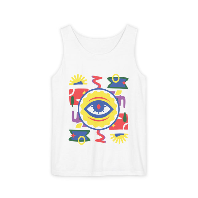 Colorful Eye Graphic Tank Top Unisex Boho Festival Shirt Spiritual Protection Design Afro-Haitian Inspired