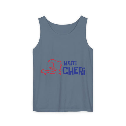 Haiti Chéri Playful Tropical Island Tank Top Cartoon Script Design Unisex Garment-Dyed Summer Shirt