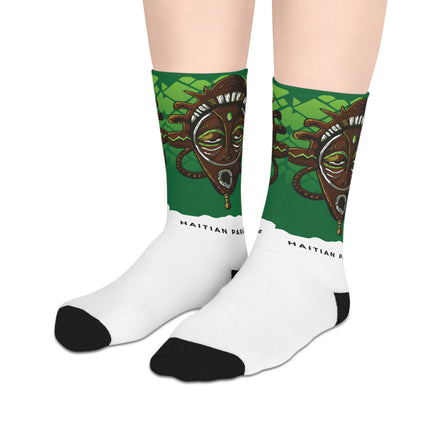 Haitian Paradise Limited Heritage Crew Mid-Length Socks Afro Haitian Guardian Mask Design