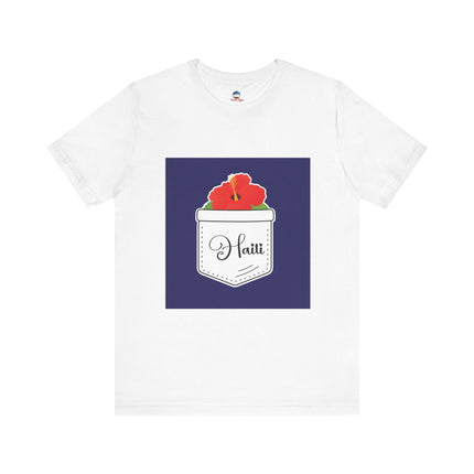 Haitian Hibiscus Pocket Tee Unisex T-Shirt Tropical Heritage Wear Island-Inspired Everyday Top