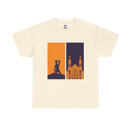 Reflections of Resistance Mirrored Negre Marron Cathedral T-Shirt Haitian Heritage Series Cityscape Unisex Heavy Cotton Tee