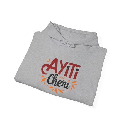 Ayiti Chéri Hoodie Haitian Pride Hooded Sweatshirt, Unisex Cozy Pullover with Cultural Typography, Heritage & Carnival-Inspired Apparel