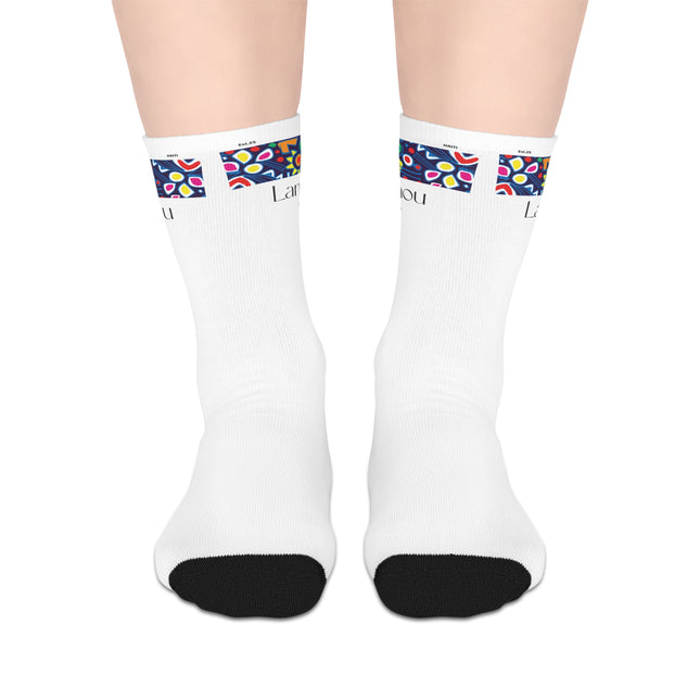 Lanmou Limited Heritage Crew Mid Length Socks Creole Love Design with Haitian Textile Motifs