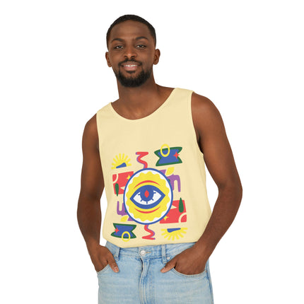 Colorful Eye Graphic Tank Top Unisex Boho Festival Shirt Spiritual Protection Design Afro-Haitian Inspired