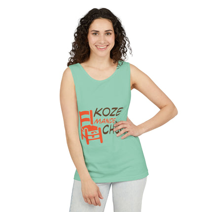 Koze Mandé Chèz Pastel Creole Gossip Tank Top Fun Haitian Saying Unisex Garment-Dyed Summer Shirt