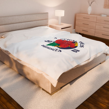 Tropical Vibes Hibiscus Premium Plush Blanket Caribbean Summer Haitian Coastal Spirit - CreoleSizzle