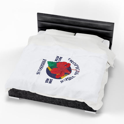Tropical Vibes Hibiscus Premium Plush Blanket Caribbean Summer Haitian Coastal Spirit - CreoleSizzle