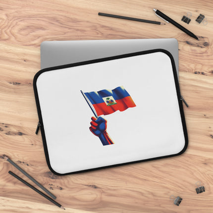 Haitian Flag Fist Premium Laptop Sleeve Symbol of Resistance Identity and Pride - CreoleSizzle