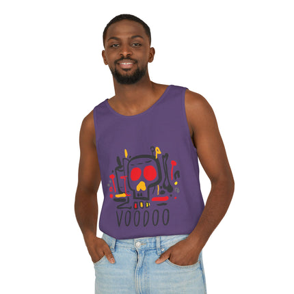 Vodou Inspired Skull Graphic Tank Top Unisex Festival Shirt Spiritual Tribal Design Halloween & Summer Celebration Wear