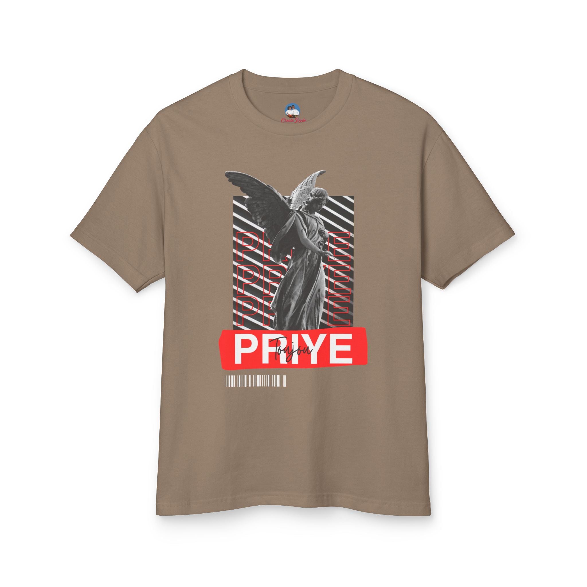 Toujou Priye T-Shirt Haitian Christian Faith Design Pray Always Sustainable & Durable Unisex Garment-Dyed Heavyweight Cotton Tee