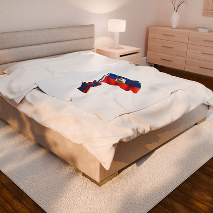 Haitian Flag Raised Fist Premium Plush Blanket Symbol of Strength Resistance Pride - CreoleSizzle