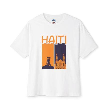 Faith & Resistance — Haiti Oversized Graphic Tee | Marron + Cathedral Design, Revolutionary Heritage Shirt, Unisex Boxy Top - CreoleSizzle