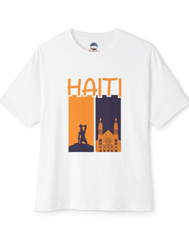 Faith & Resistance — Haiti Oversized Graphic Tee | Marron + Cathedral Design, Revolutionary Heritage Shirt, Unisex Boxy Top