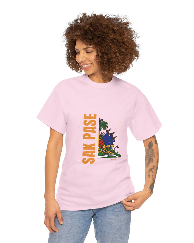 Sak Pase Haiti T-Shirt – Haitian Pride Design with Flag Emblem | Bold Cultural Statement Unisex Heavy Cotton Tee - CreoleSizzle