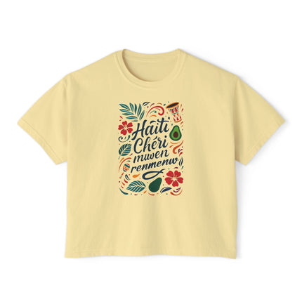 Haiti Chéri Mwen Renmenw Women’s Heritage Boxy Tee Cultural Love Note Design Caribbean Pride Collection, Travel T-Shirt