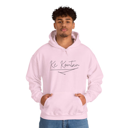 Kè Kontan – “Happy Heart” Minimalist Creole Script Hoodie | Haitian Joy Series | Unisex Heavy Blend Sweatshirt