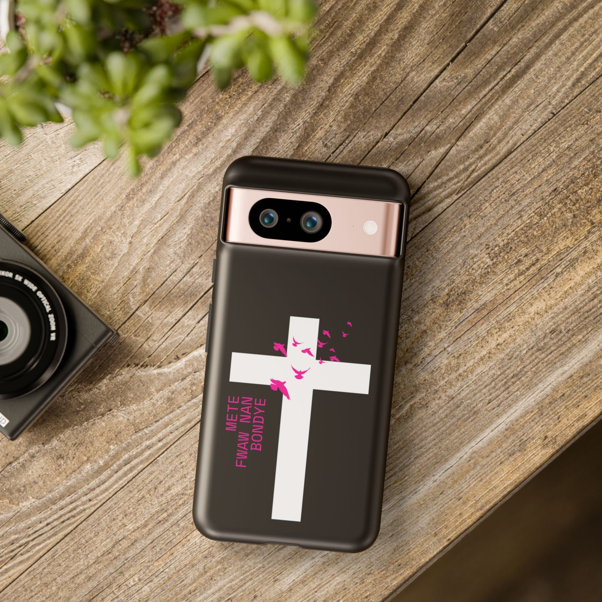 Mete Fwa W Nan Bondye Phone Case – Haitian Gospel Cross Design – Faith-Based Christian Cover