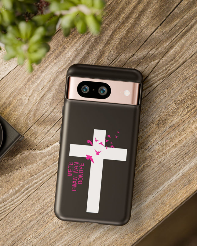 Mete Fwa W Nan Bondye Phone Case – Haitian Gospel Cross Design – Faith-Based Christian Cover - CreoleSizzle