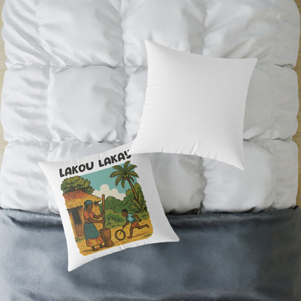 Lakou Lakay Illustrated Luxury Pillow Haitian Courtyard Memory Scene Creole Village Art - CreoleSizzle
