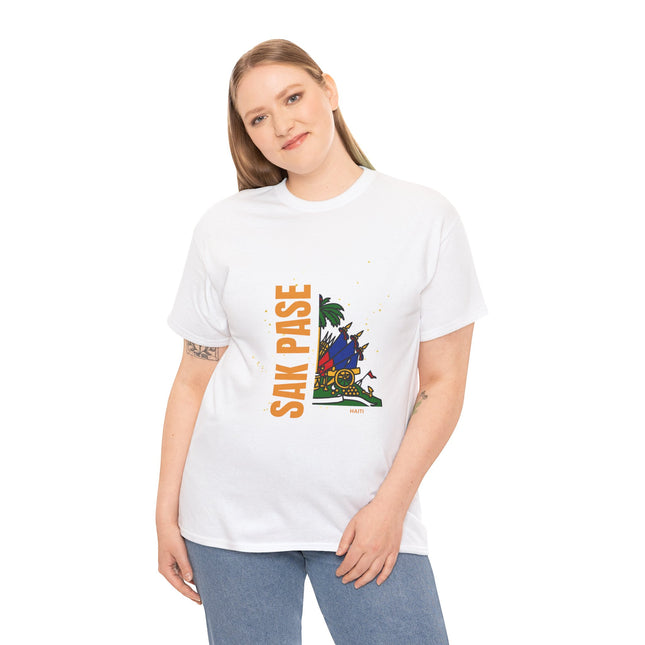 Sak Pase Haiti T-Shirt – Haitian Pride Design with Flag Emblem | Bold Cultural Statement Unisex Heavy Cotton Tee - CreoleSizzle