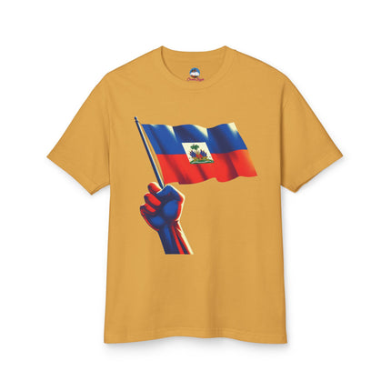 Raised in Resistance Haitian Flag Power Fist T-Shirt Heritage & Unity Series Unisex Heavyweight T-Shirt