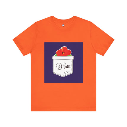 Haitian Hibiscus Pocket Tee Unisex T-Shirt Tropical Heritage Wear Island-Inspired Everyday Top