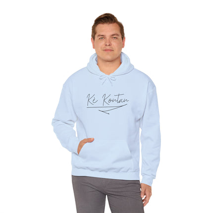 Kè Kontan – “Happy Heart” Minimalist Creole Script Hoodie | Haitian Joy Series | Unisex Heavy Blend Sweatshirt