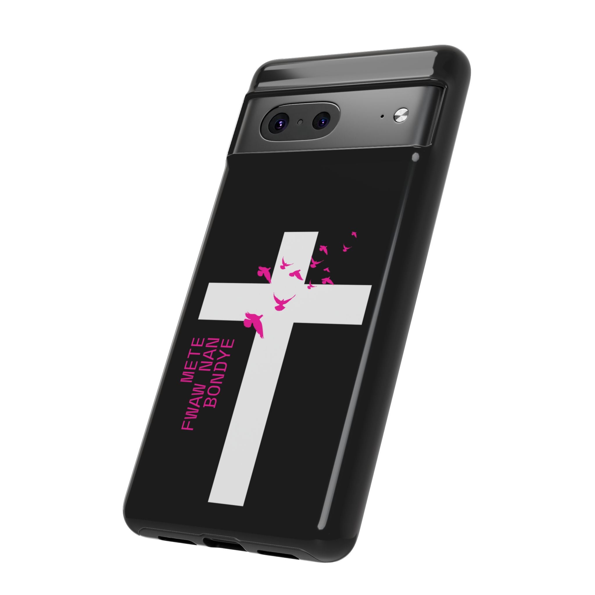 Mete Fwa W Nan Bondye Phone Case – Haitian Gospel Cross Design – Faith-Based Christian Cover