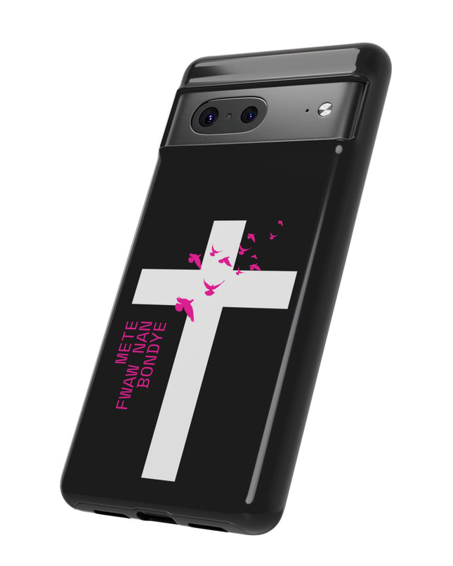 Mete Fwa W Nan Bondye Phone Case – Haitian Gospel Cross Design – Faith-Based Christian Cover - CreoleSizzle