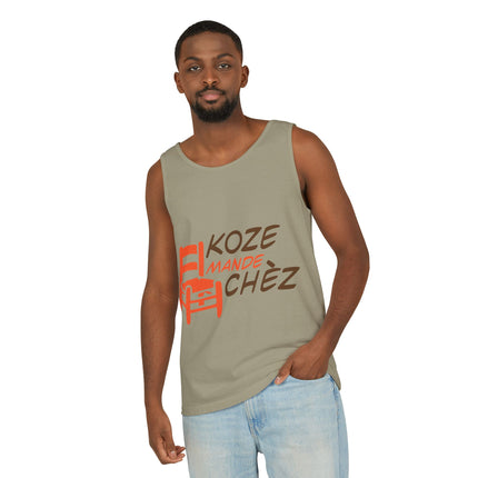 Koze Mandé Chèz Pastel Creole Gossip Tank Top Fun Haitian Saying Unisex Garment-Dyed Summer Shirt
