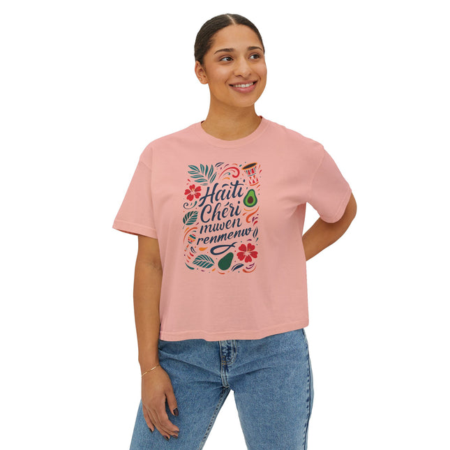 Haiti Chéri Mwen Renmenw Women’s Heritage Boxy Tee Cultural Love Note Design Caribbean Pride Collection, Travel T-Shirt