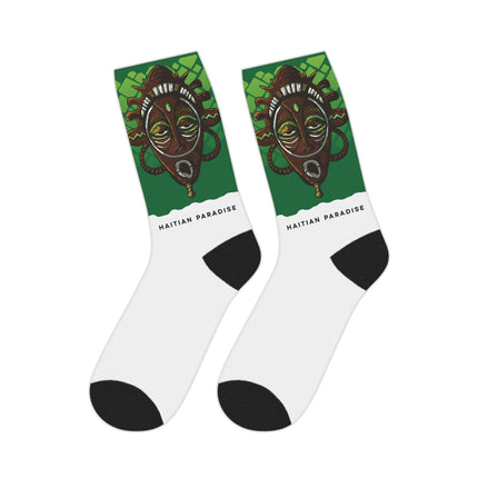 Haitian Paradise Limited Heritage Crew Mid-Length Socks Afro Haitian Guardian Mask Design