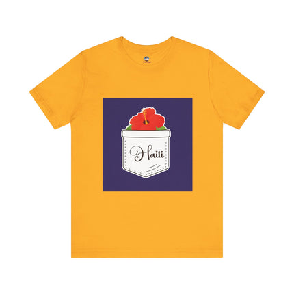 Haitian Hibiscus Pocket Tee Unisex T-Shirt Tropical Heritage Wear Island-Inspired Everyday Top