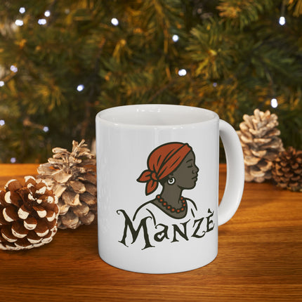 Manzè The Power of Womanhood Premium Mug Haitian Feminine Strength and Cultural Pride - CreoleSizzle