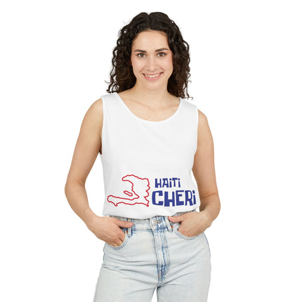 Haiti Chéri Playful Tropical Island Tank Top Cartoon Script Design Unisex Garment-Dyed Summer Shirt