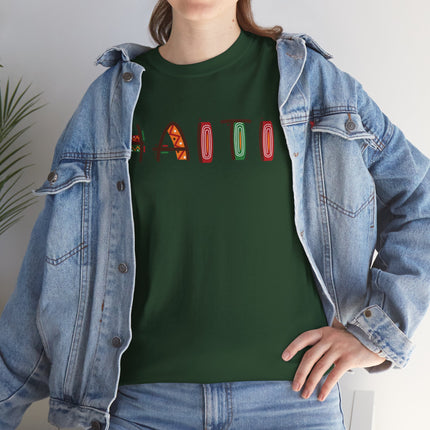 Haiti in Color Limited Heritage Drop Tee Artistic Creole Typography - CreoleSizzle