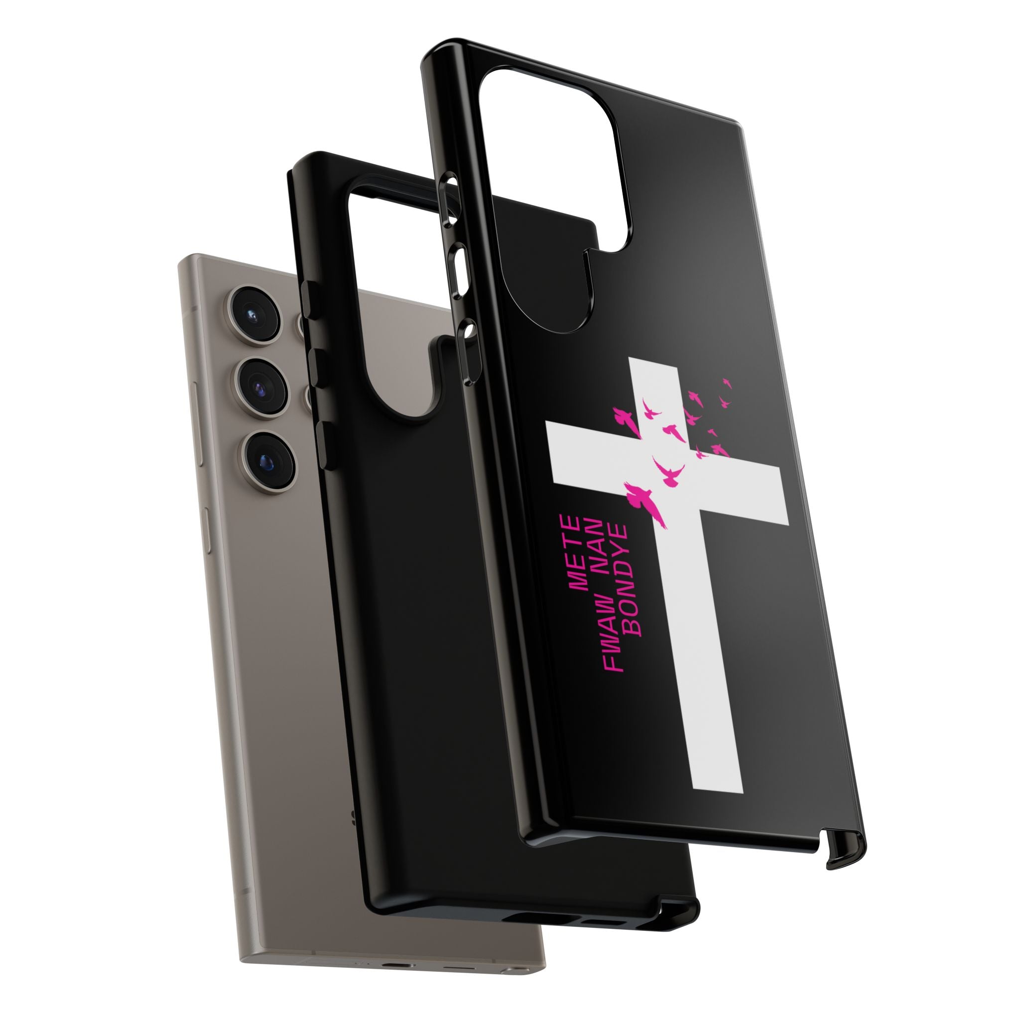 Mete Fwa W Nan Bondye Phone Case – Haitian Gospel Cross Design – Faith-Based Christian Cover